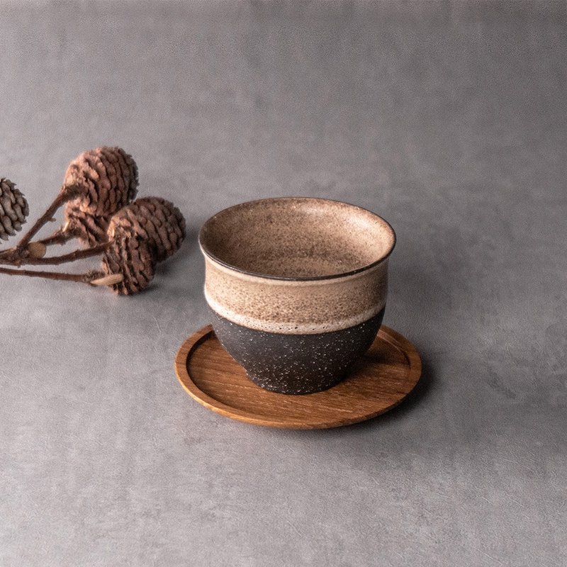 無我系列-茶杯+杯托組80ml - 茶壺/茶杯/茶具 - 陶 黑色