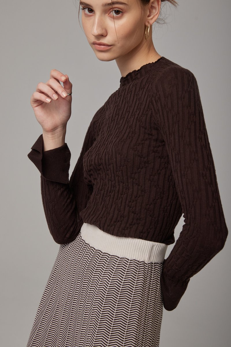 Textured turtleneck top with slit sleeves_Ka(22W2TP01) - Women's Tops - Cotton & Hemp 