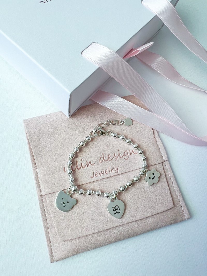 客製-小熊寶寶純銀手鍊 - 嬰兒手鍊/飾品 - 純銀 銀色