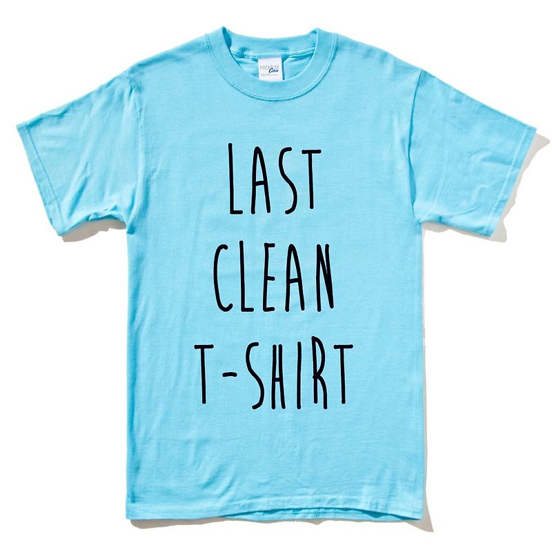 LAST CLEAN T-SHIRT #2 Men's and women's short-sleeved T-shirt aqua blue The last piece of clean T-shirt Wen Qing art design fashionable text fashion - Men's T-Shirts & Tops - Cotton & Hemp Blue