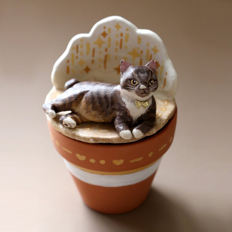 毛孩子守護的愛意 寵物石塑粘土戒指盒首飾盒擺件 接受客製 - 戒指 - 黏土 咖啡色