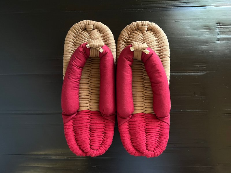 [FLIP TEE FLOP] 24cm Cloth Sandals Beige x Red [No.314] - Indoor Slippers - Cotton & Hemp Red