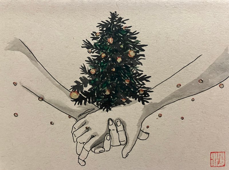 聖誕樹-牽手/聖誕卡片 - 卡片/明信片 - 紙 卡其色