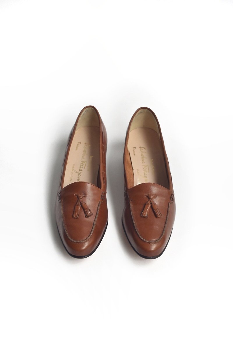90s Italian Quilted Sneakers | Ferragamo Tassels US 6.5B EUR 3637 - รองเท้าอ็อกฟอร์ดผู้หญิง - หนังแท้ สีนำ้ตาล