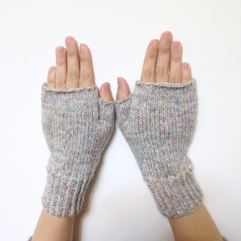 曉織物 手工編織羊毛露指手套 茉莉 - 手套/手襪 - 羊毛 粉紅色