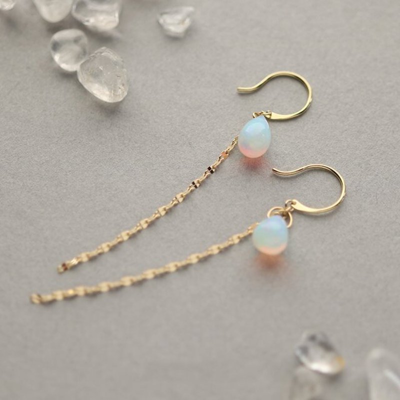 *数量限定* 10月誕生石 K18 大粒プレシャスオパール チェーンフックピアス~ESPOIR NOBLE~ - 耳環/耳夾/耳骨夾 - 寶石 白色