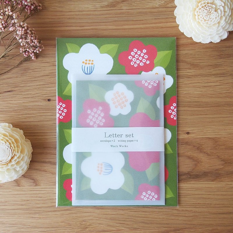 和な雰囲気の椿のレターセット - 封筒・便箋・レターセット - 紙 グリーン