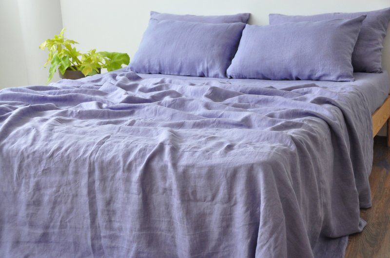 Lavender linen sheet set / Flat+fitted sheet+2 pillowcases / Purple bedding - 寢具/床包 - 亞麻 紫色