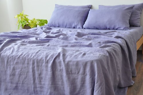 True Things Lavender linen sheet set / Flat+fitted sheet+2 pillowcases / Purple bedding