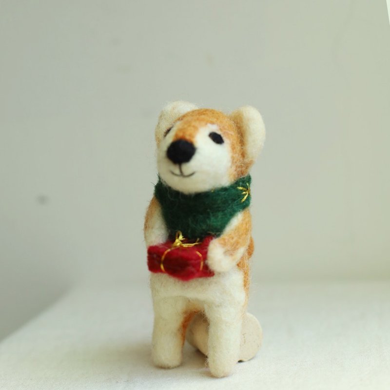 Wool Felt Shiba Finger puppet Keychain - ของวางตกแต่ง - ขนแกะ สีส้ม