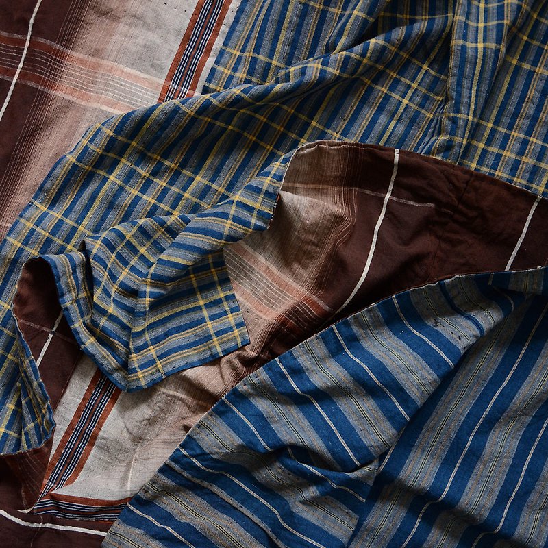 boro fabric japan vintage indigo cotton crazy pattern textile stripe - Wall Décor - Cotton & Hemp Multicolor