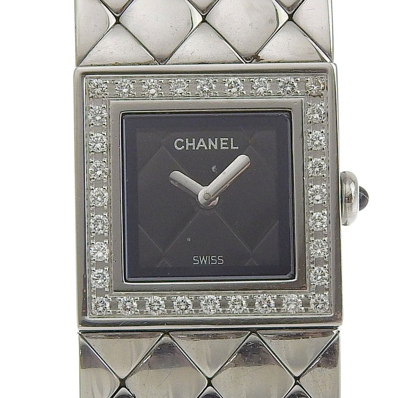 【日本直送】シャネル CHANEL マトラッセ 腕時計 ダイヤベゼル H0489 SS クオーツ アナログ表示 黒文字盤 レディース【中古】 - 女錶 - 不鏽鋼 銀色