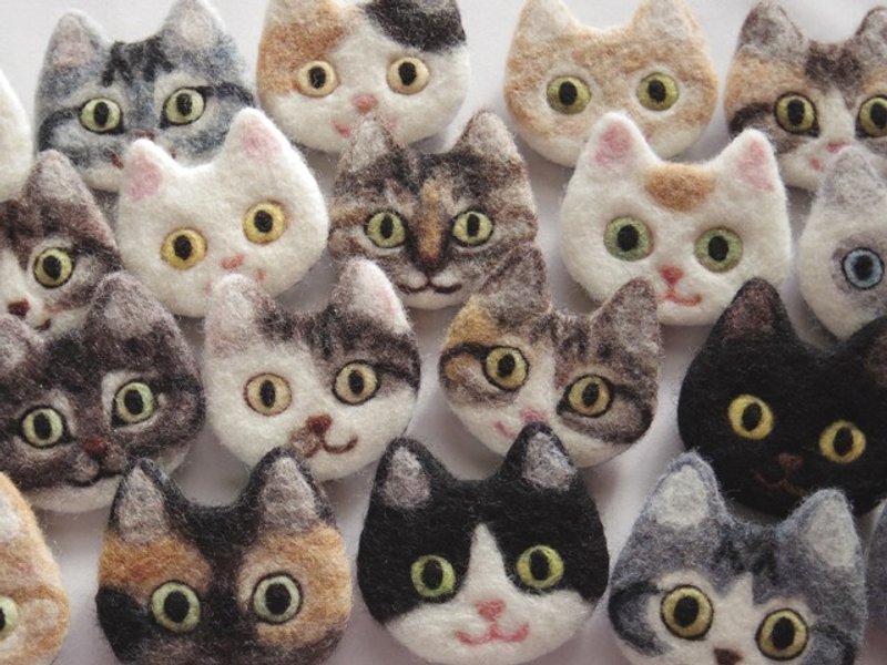 【オーダーメイド】猫顔フェルトブローチ - 胸針 - 羊毛 