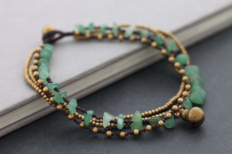 Jade Stone Chain Layer Anklets Ankle Woven Beaded Braided Brass - กำไลข้อเท้า - หิน สีเขียว