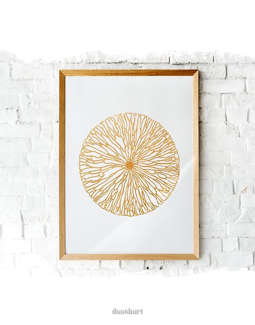 daashart Original artwork linocut print Gold abstract flower Botanical wall art modern