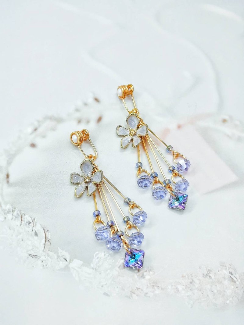 [Summer Flowers] Aqua Flower Swarovsk/Artistic Bronze(Handmade Painless Clip-On/Ear Hooks) - ต่างหู - วัสดุอื่นๆ หลากหลายสี