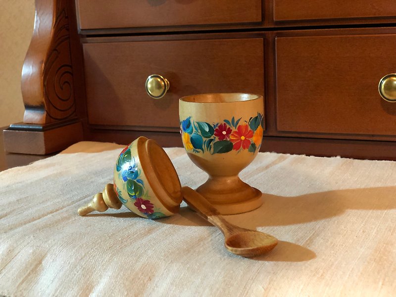 Wooden utensils salt bowl flower print / Kitchenware salt shaker - 調味瓶/調味架 - 木頭 咖啡色