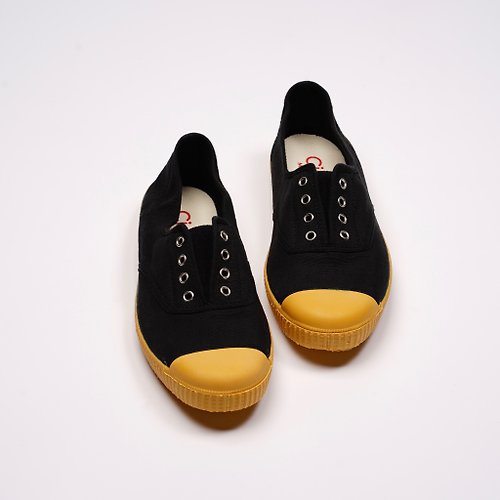 CIENTA 西班牙帆布鞋 西班牙帆布鞋 CIENTA J70997 01 黑色 黃底 經典布料 大人