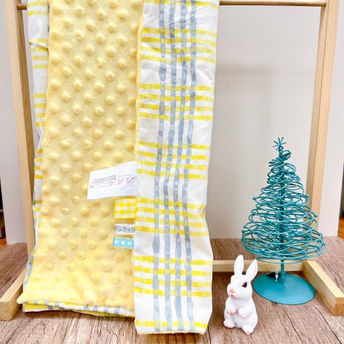 LaFiFi樂霏菲手作嬰幼兒精品&ZAKKA 春天必備寶寶荳荳毯-黃調格紋 彌月禮盒 新生兒禮物 推車毯 汽座