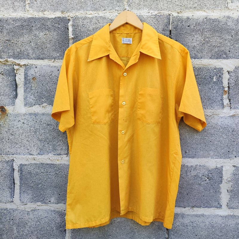 เสื้อเชิ๊ตวินเทจ 60s Penney's Towncraft Short Sleeve Penn-Prest Yellow Shirt - เสื้อเชิ้ตผู้ชาย - ผ้าฝ้าย/ผ้าลินิน สีเหลือง