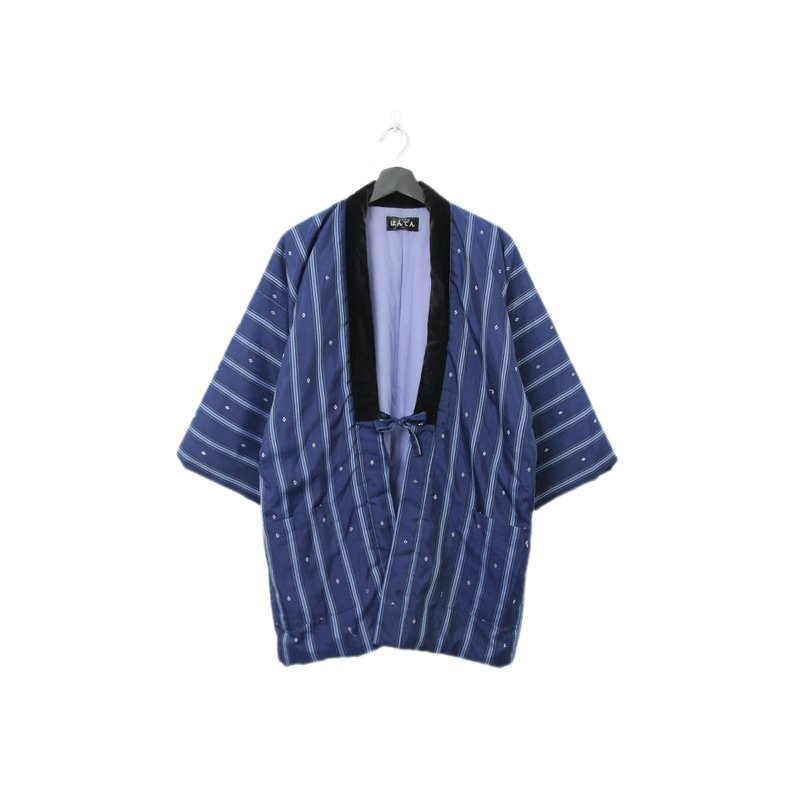 Back to Green-日本帶回袢天 藍底 深淺線條 圖紋 pt-37/vintage - 男裝外套/大衣 - 棉．麻 