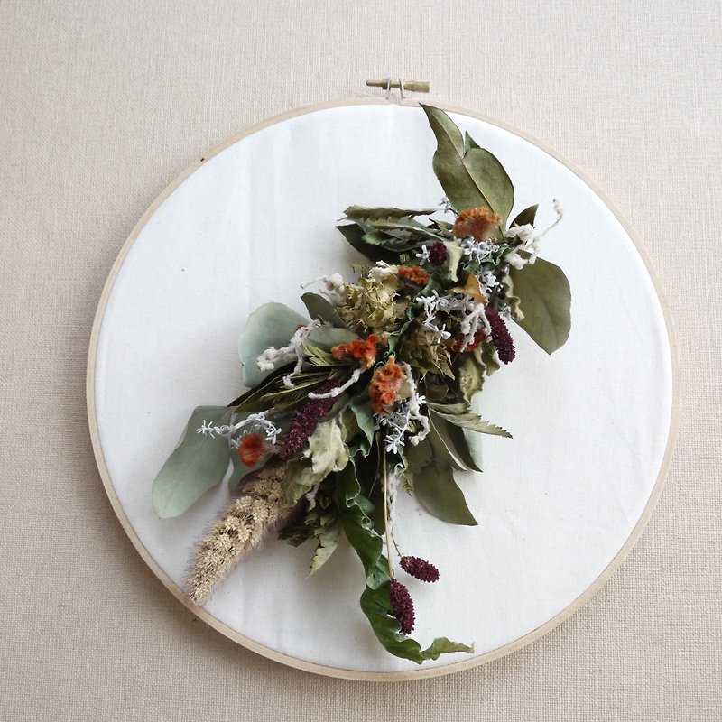 [荒野]ドライフラワー刺繍ボックスペンダント/吊り飾り - 観葉植物 - 寄せ植え・花 カーキ