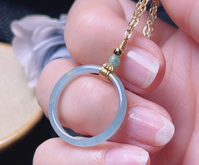 運命を求めて】ブルー翡翠リングネックレス 14Kゴールドフィルド