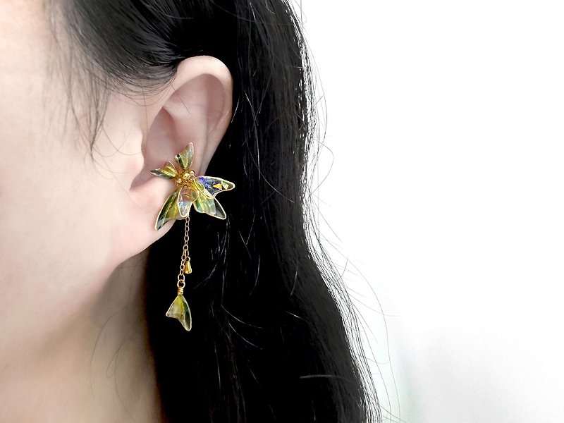 Ear bone clip crystal flower_Dream Butterfly (ear bone clip version #single sale)_Light point jewelry - Earrings & Clip-ons - Resin Pink