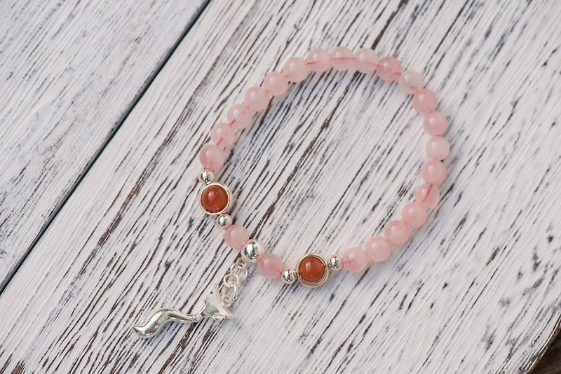 Pink crystal series. fox. 6mm pink crystal south red agate bracelet. - Bracelets - Gemstone Pink