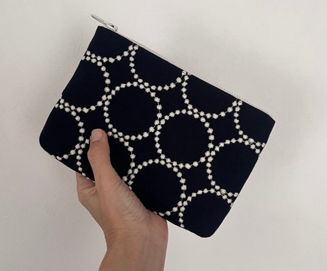 ハンドメイド　ポーチ　ミナペルホネン　タンバリン　ネイビー ひきだしポーチ・姉 / ミナ ペルホネン/tambourine（navy