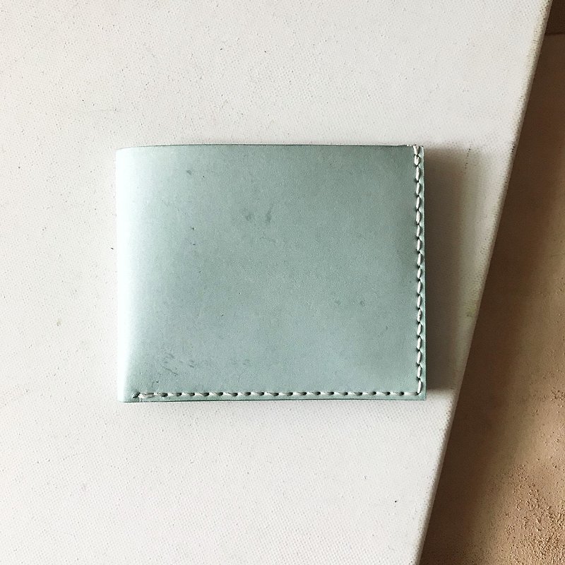 Leather short clip _4 card layer _2 banknote layer _ waxy mint green - Wallets - Genuine Leather Green