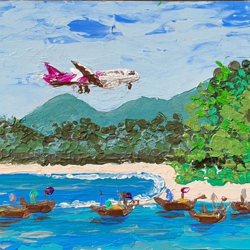 marina-fisher-art Airplane Painting Mai Khao Beach Phuket Airport Thailand Sirinath National Park