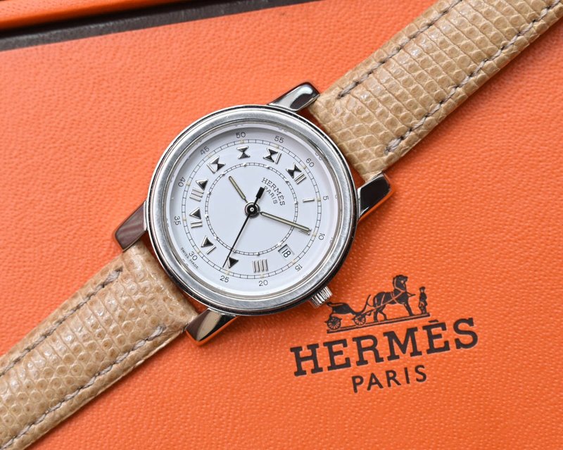 絕版古董錶 Hermes Carrick 中古二手男女裝皮革錶帶手錶 腕錶 - 女錶 - 其他金屬 咖啡色