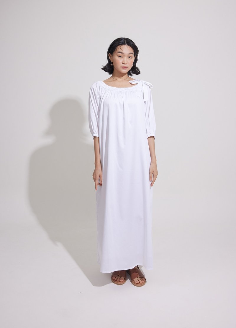 Forest bird double-wear dress-little egret - One Piece Dresses - Cotton & Hemp White