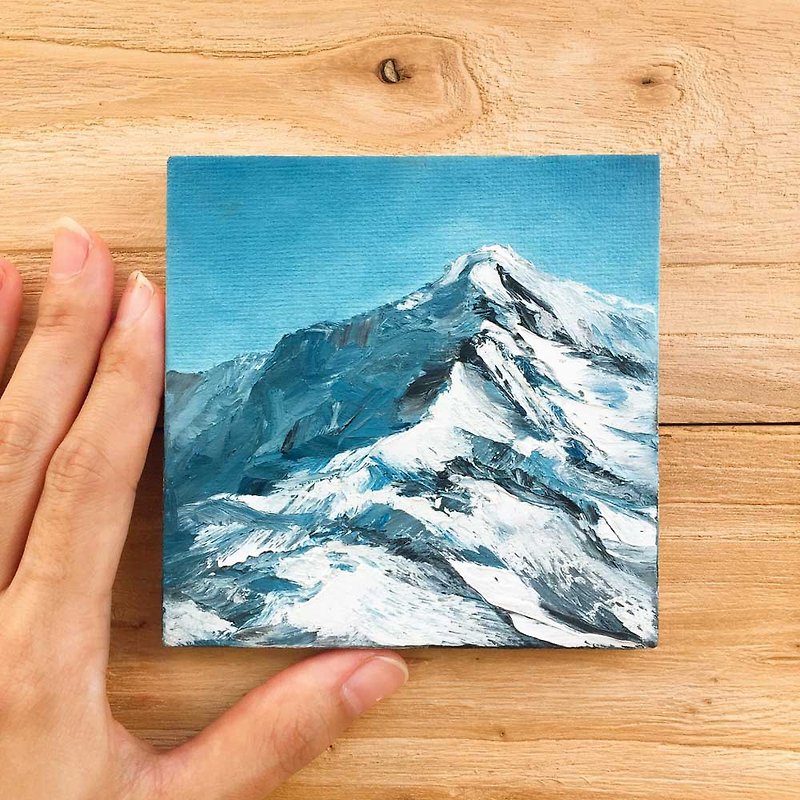 Snow Mountain- Original Impasto Painting. Minimalist Winter Scenery Landscape. - Posters - Cotton & Hemp 