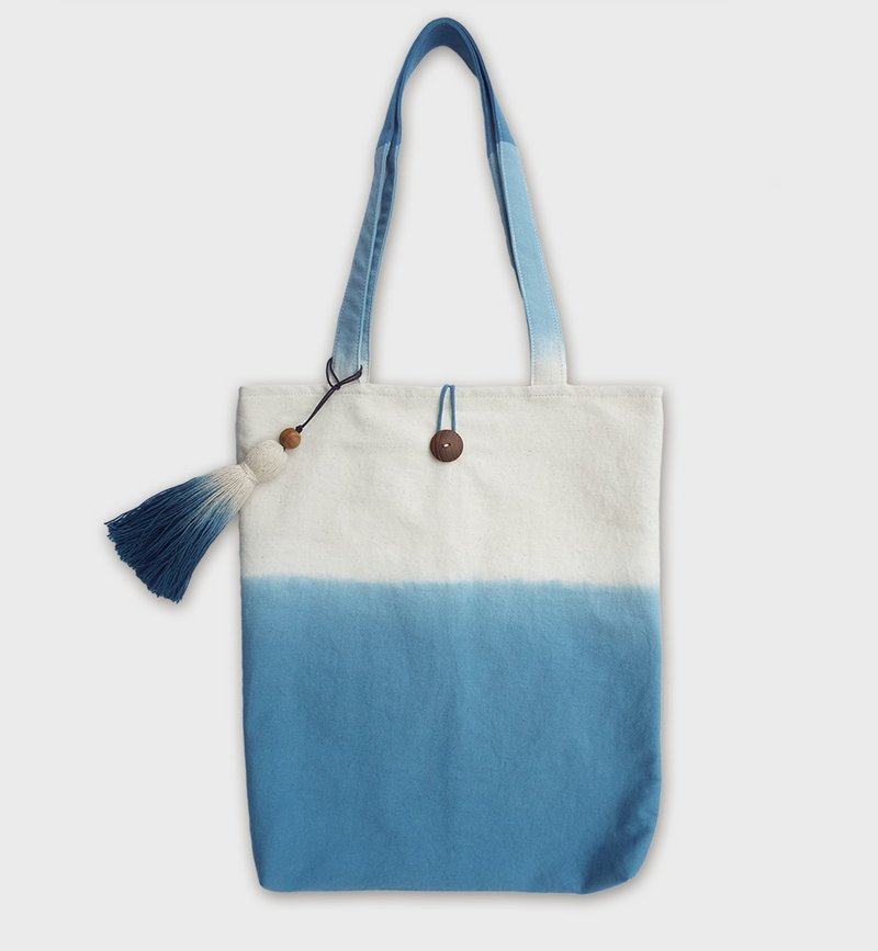 Indigo Tie Dyed Cotton Tote Bag 14 x 16 inches - 公事包 - 棉．麻 藍色