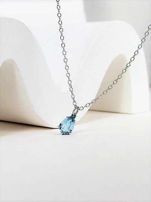 A.pearl 水晶純銀輕珠寶 藍托帕寶石純銀項鍊/水晶純銀/純銀輕珠寶