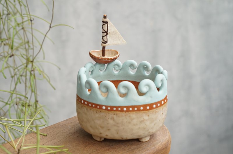 Sailboat ceramic planter - Pottery & Ceramics - Pottery Multicolor