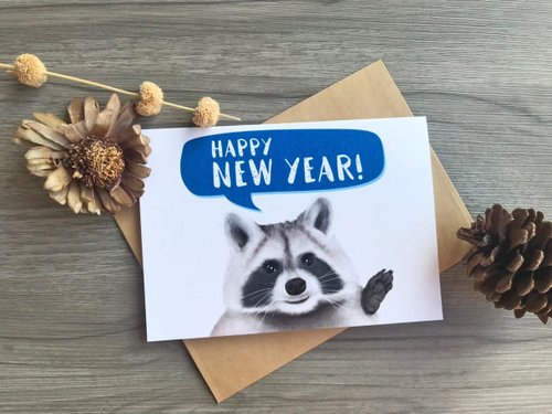 TwinFish Studio 雙魚作工作室 卡片 新年卡 浣熊卡片 對摺卡 問候卡