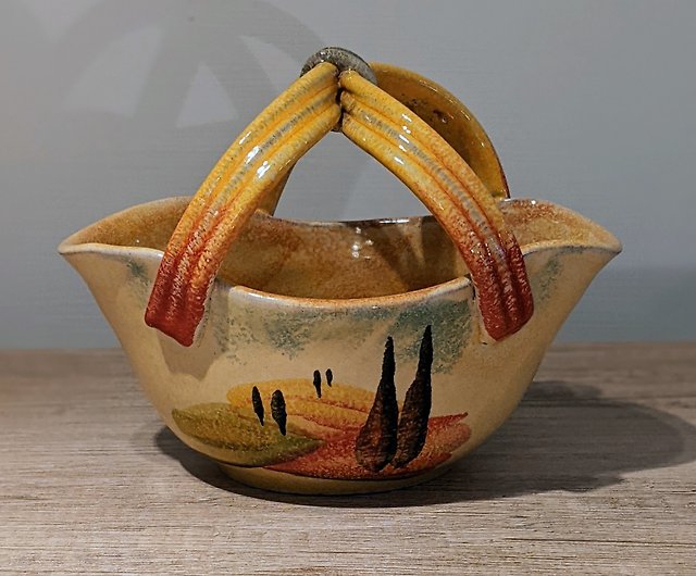 イタリア製手作り陶器-ST サンセットフラワーバスケット 18x12cm - ショップ soloev 花瓶・植木鉢 - Pinkoi
