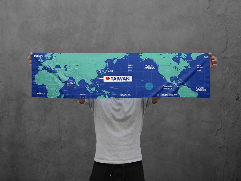 Make World map-made sports towel (blue) - Fitness Accessories - Polyester 