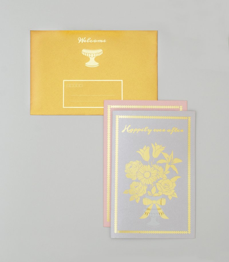 洋風の結婚式の招待状結婚式の招待状ピンクと紫のゴールドブーケサンプル料金 - 招待状 - 紙 