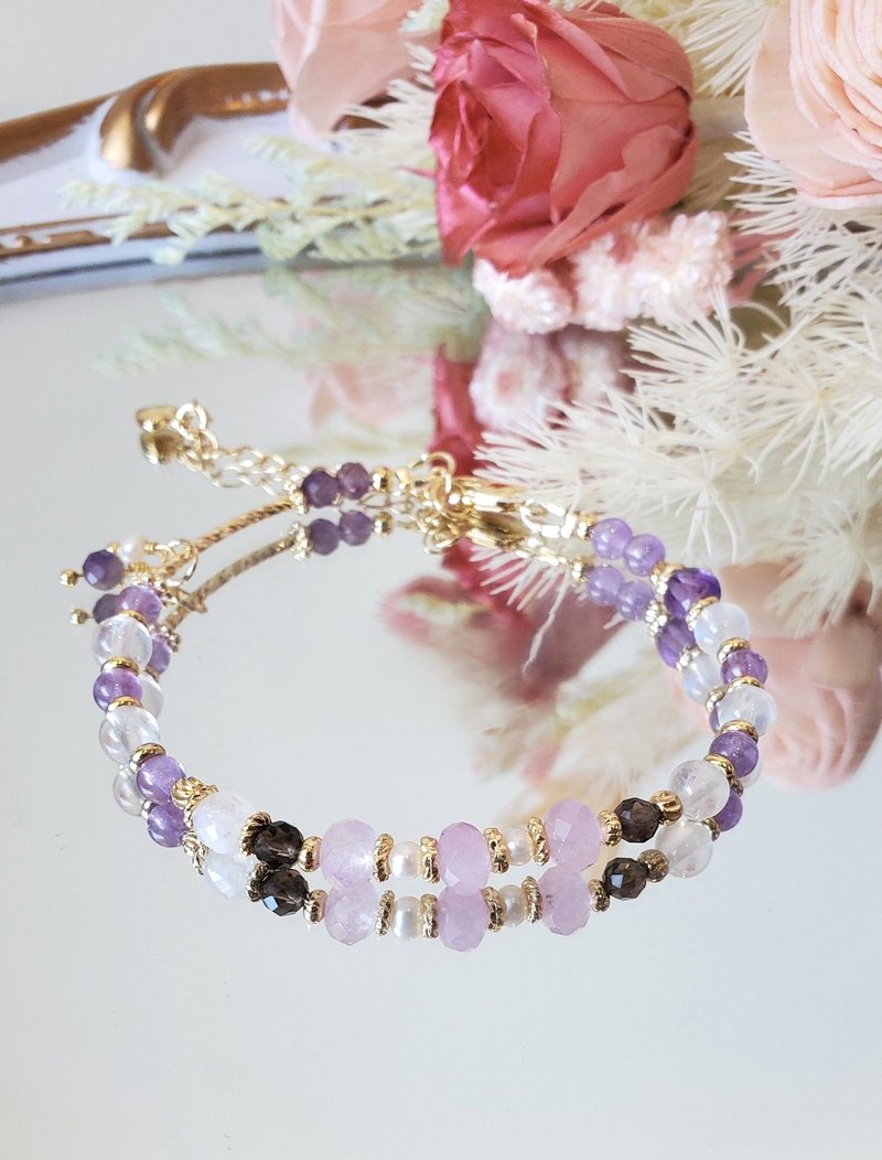 Intuitive thin chain model-Crown Chakra Series/Amethyst/Moonstone/Freshwater Pearl/Citrine - Bracelets - Crystal Purple