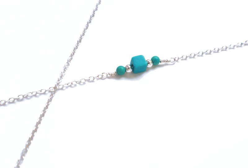 Simple Straight Necklace / Arrangement-Turquoise 925 Silver Necklace - Collar Necklaces - Semi-Precious Stones Green