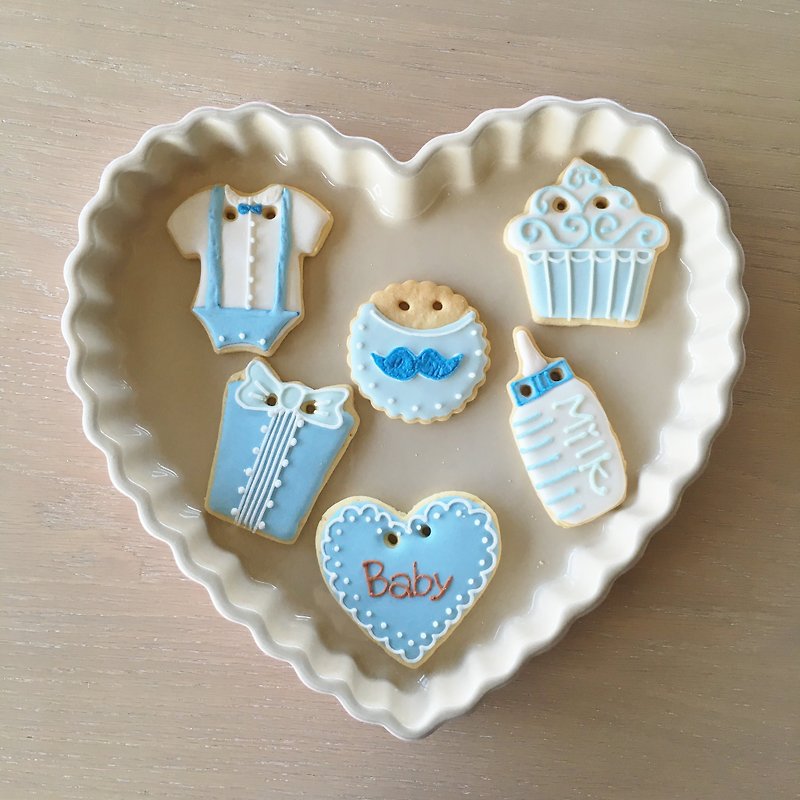 NIJI Cupcake 收涎粉嫩藍糖霜餅乾6片組合 【客製化禮物】 - 手工餅乾 - 新鮮食材 藍色