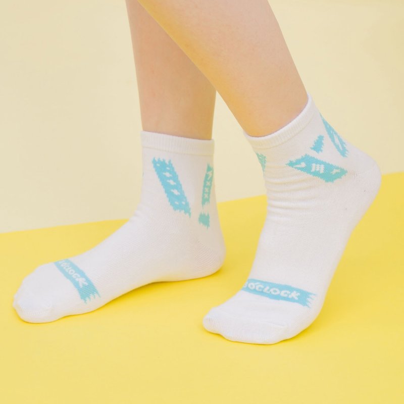 (男女適用)電電糖膠帶短筒棉襪-白 - 襪子 - 棉．麻 白色