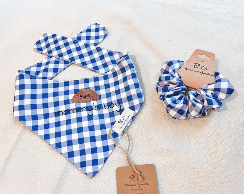 定製狗狗三角巾和媽媽髮圈套裝 狗狗刺繡圖像文字 客製寵物禮物 - 寵物衣服 - 棉．麻 