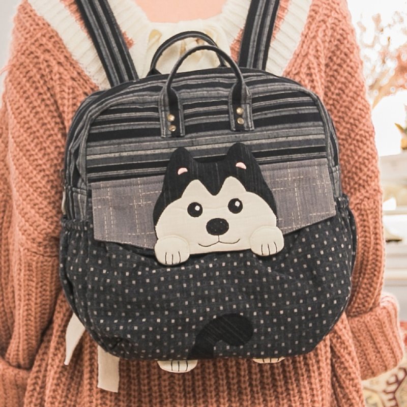 Shiqi backpack [710101] - กระเป๋าเป้สะพายหลัง - ผ้าฝ้าย/ผ้าลินิน สีน้ำเงิน