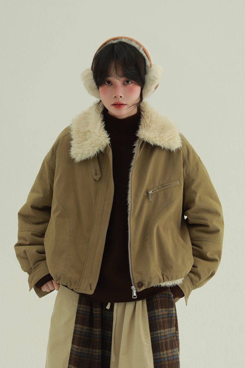 3顏色 毛絨造夢機 全毛絨夾克 日系休閒簡約秋冬保暖外套 - 女大衣/外套 - 棉．麻 藍色