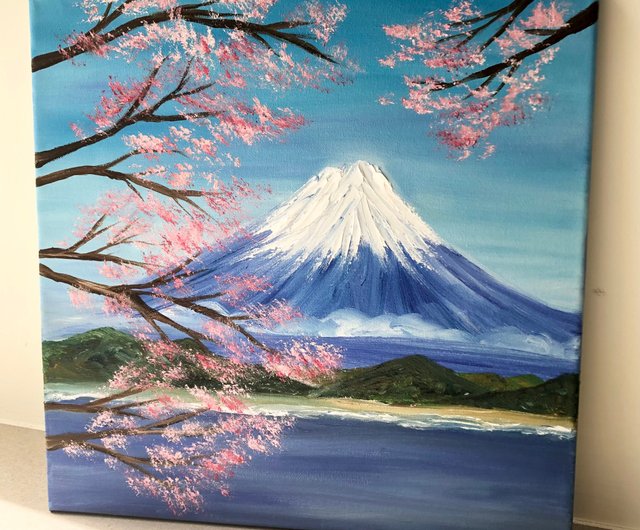 【富士山】桜咲く油絵フレームレス絵画